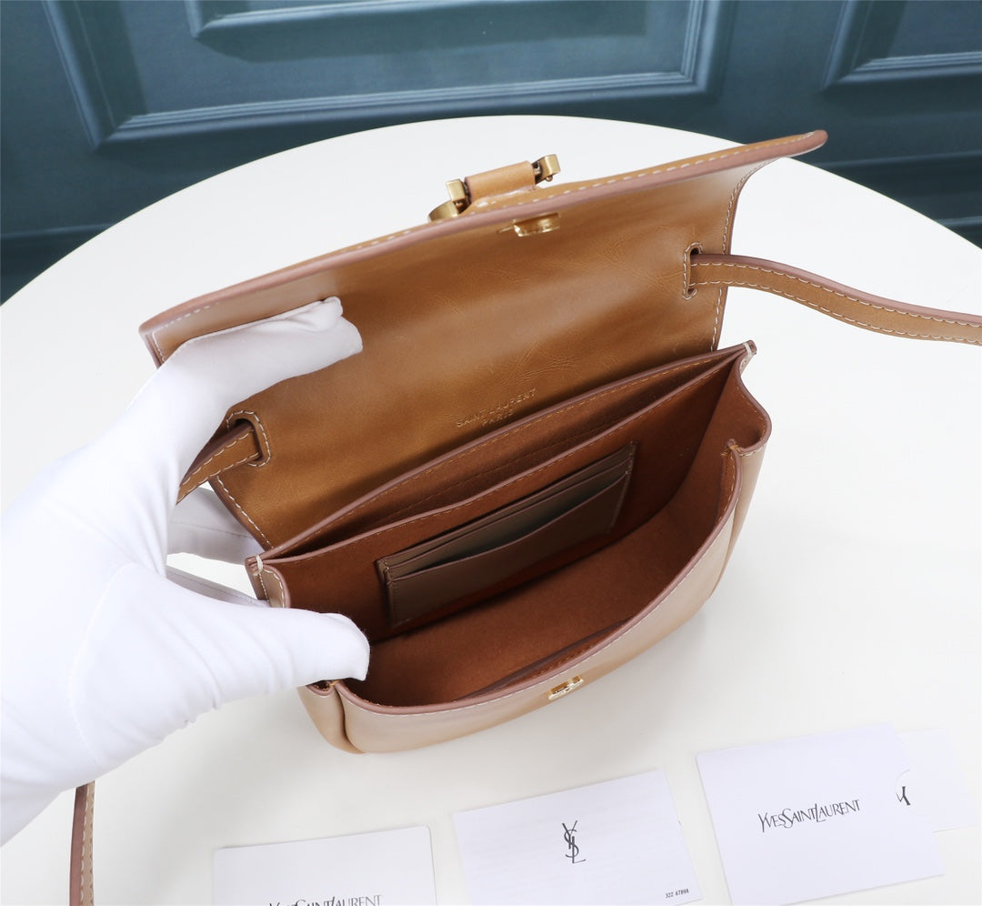 Saint Laurent Kaia Small Shoulder Bag in Tan Vegetable-Tanned Leather