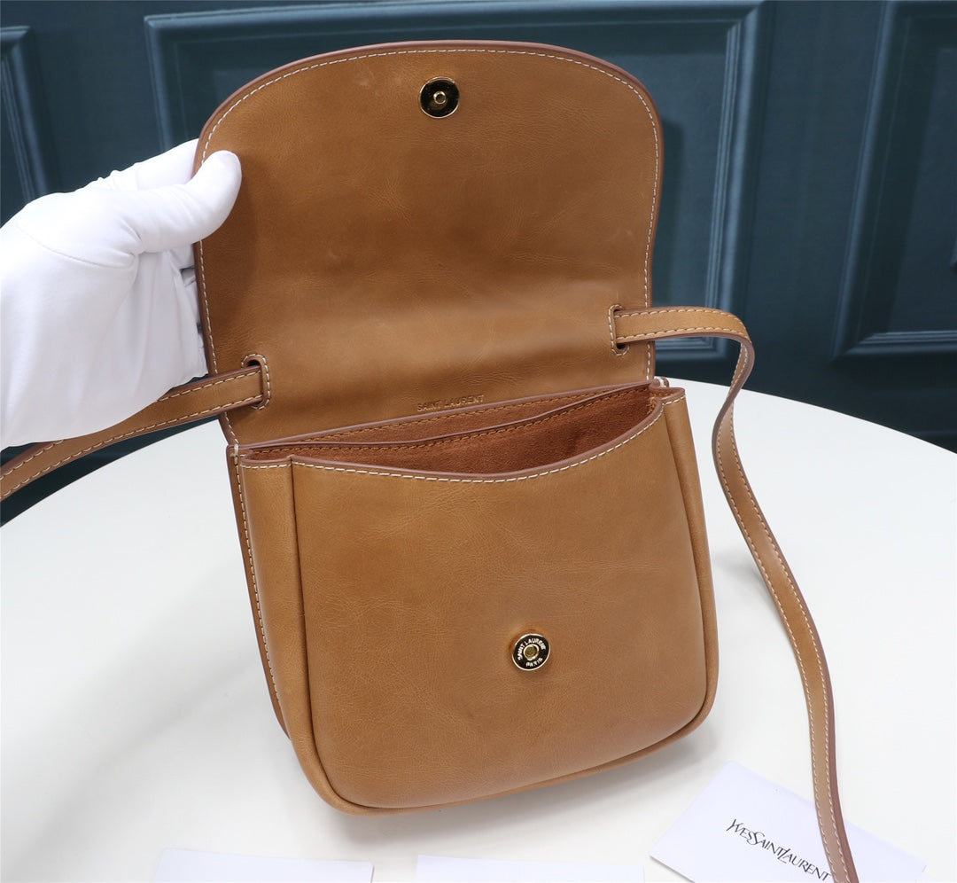 Saint Laurent Kaia Small Shoulder Bag in Tan Vegetable-Tanned Leather
