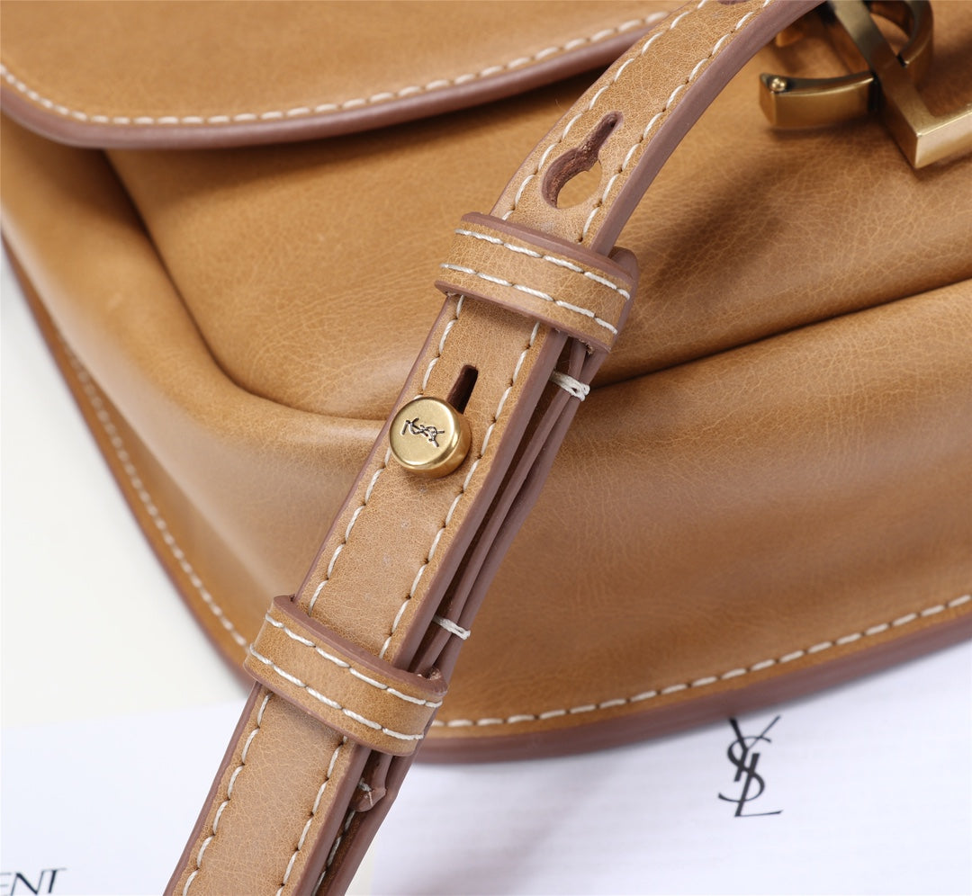 Saint Laurent Kaia Small Shoulder Bag in Tan Vegetable-Tanned Leather