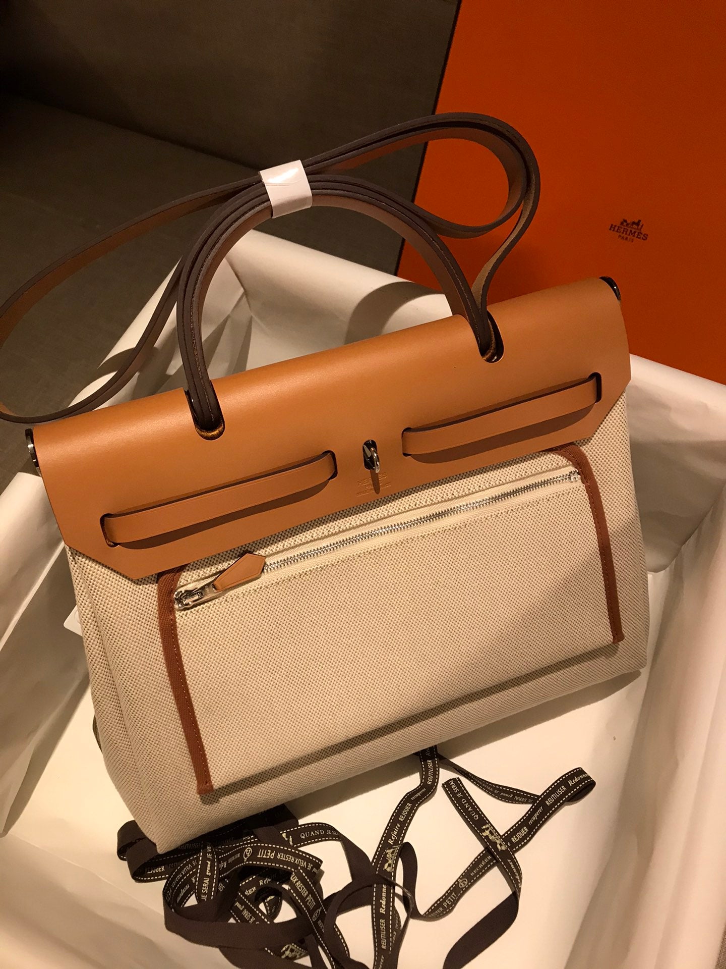 Hermès Herbag Zip Canvas and Leather Handbag - Beige and Tan