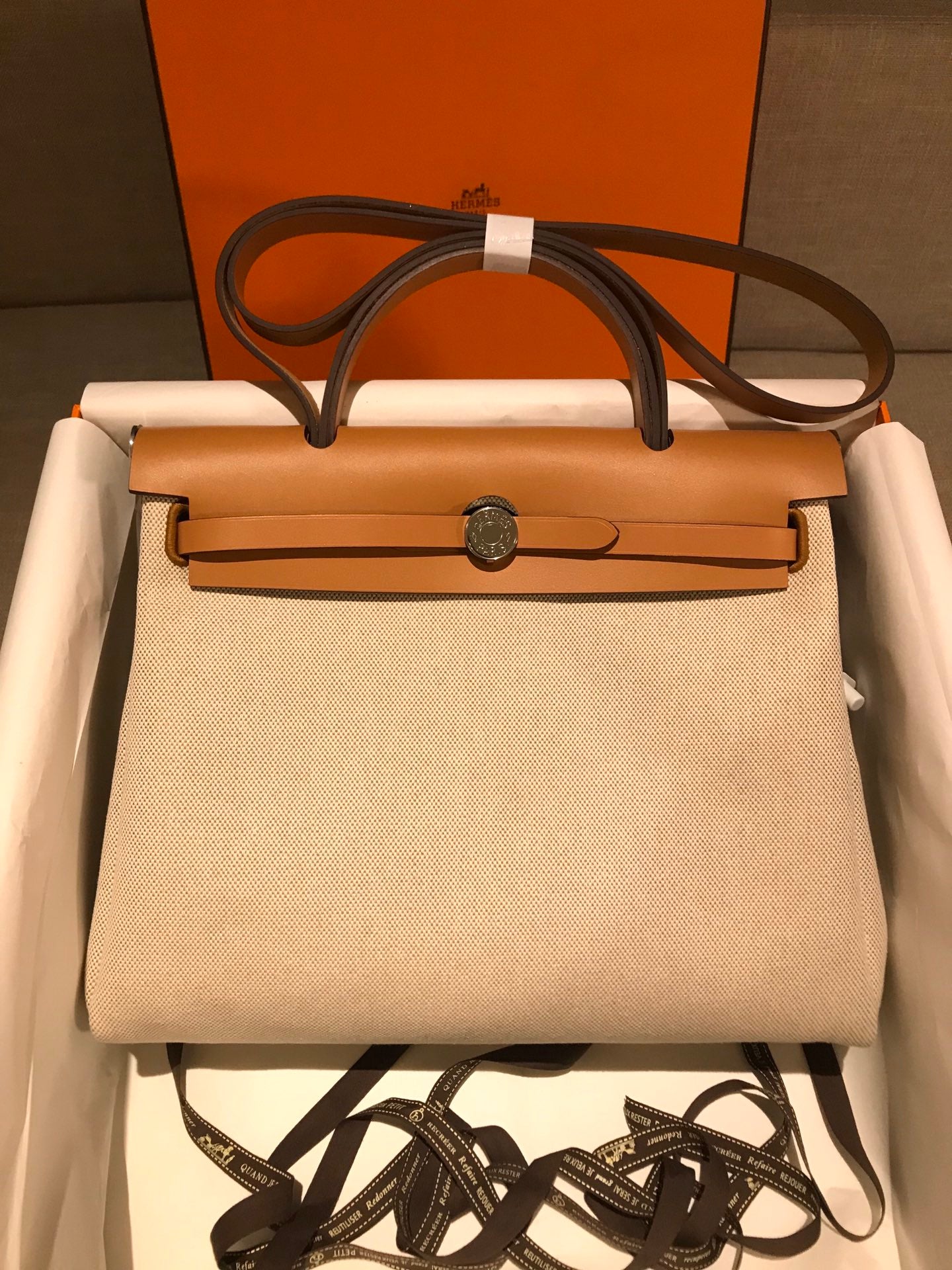 Hermès Herbag Zip Canvas and Leather Handbag - Beige and Tan