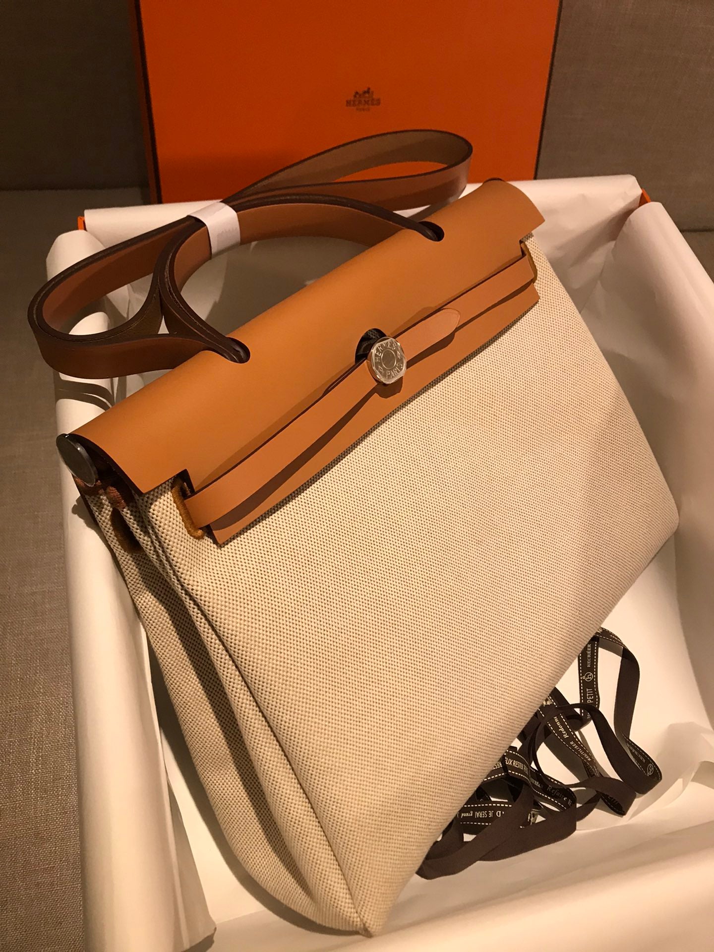 Hermès Herbag Zip Canvas and Leather Handbag - Beige and Tan