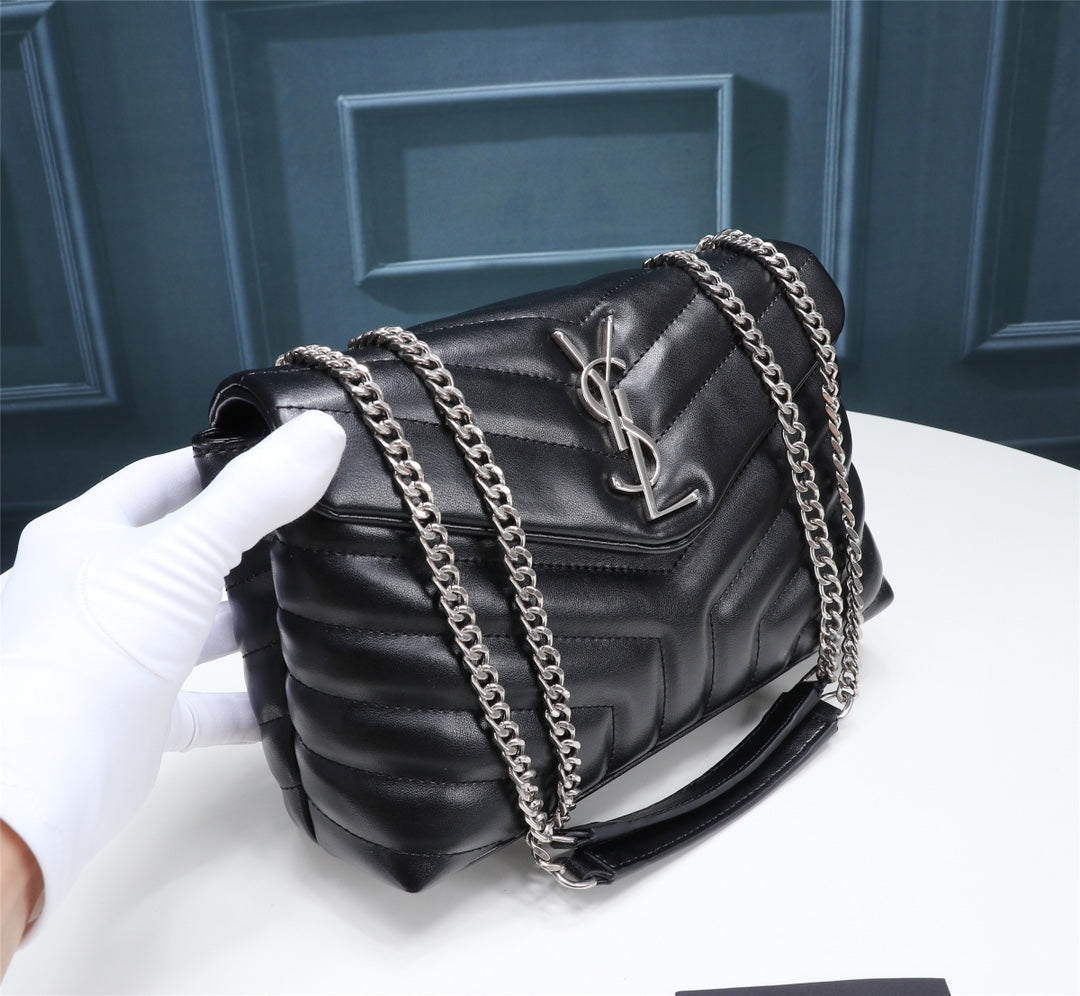 Saint Laurent Loulou Medium Quilted Leather Shoulder Bag - Black/Silver