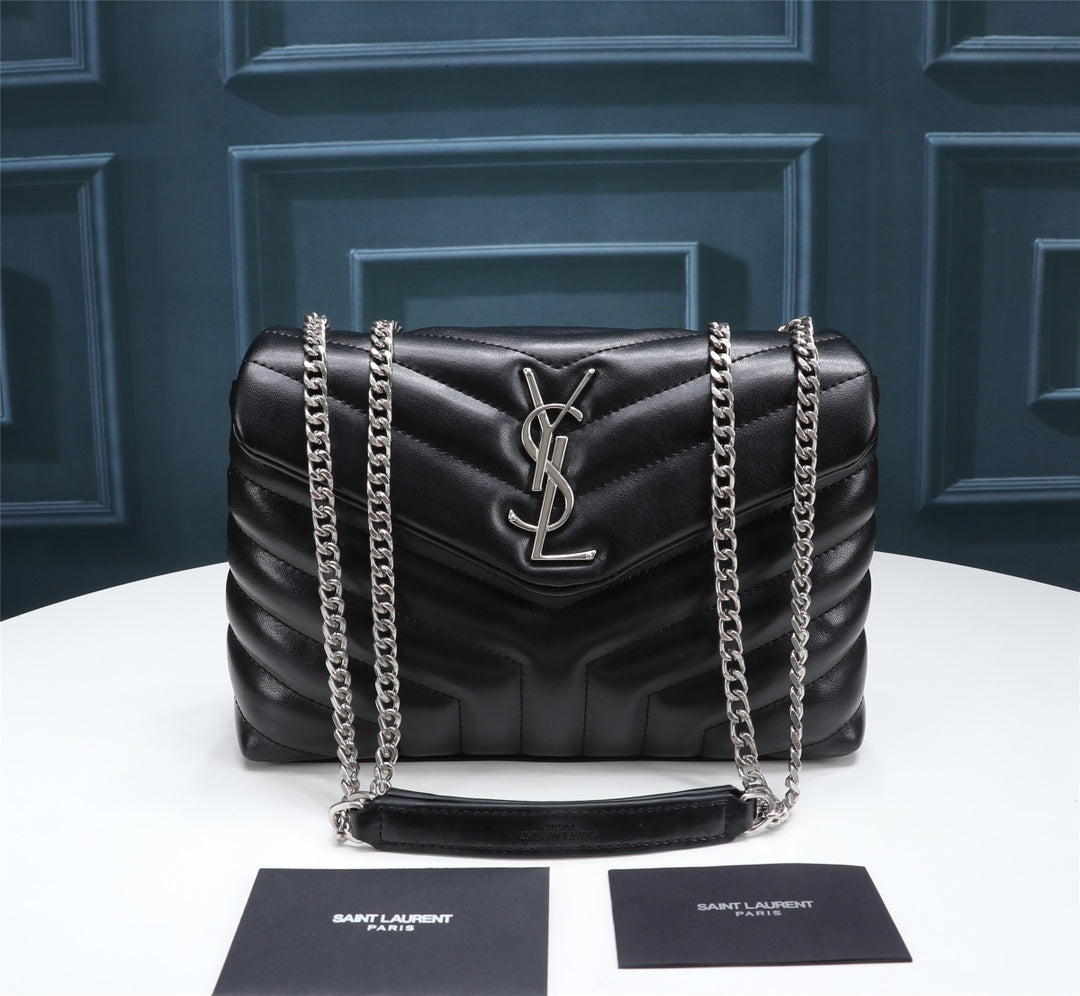 Saint Laurent Loulou Medium Quilted Leather Shoulder Bag - Black/Silver