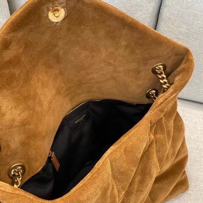 Saint Laurent Medium Puffer Loulou Bag in Quilted Suede - Cinnamon Brown