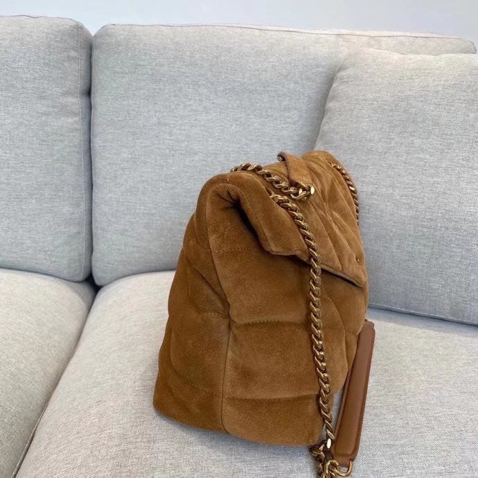 Saint Laurent Medium Puffer Loulou Bag in Quilted Suede - Cinnamon Brown