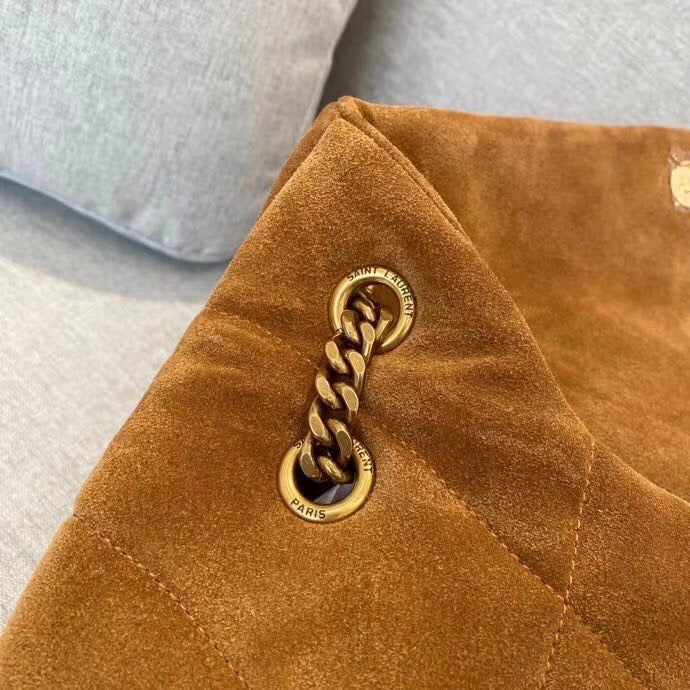Saint Laurent Medium Puffer Loulou Bag in Quilted Suede - Cinnamon Brown
