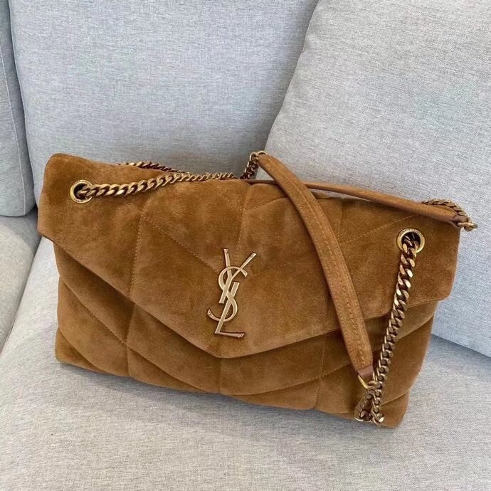 Saint Laurent Medium Puffer Loulou Bag in Quilted Suede - Cinnamon Brown