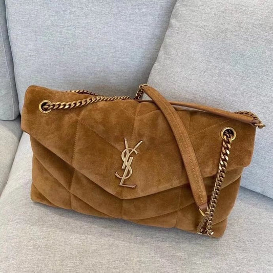 Saint Laurent Medium Puffer Loulou Bag in Quilted Suede - Cinnamon Brown