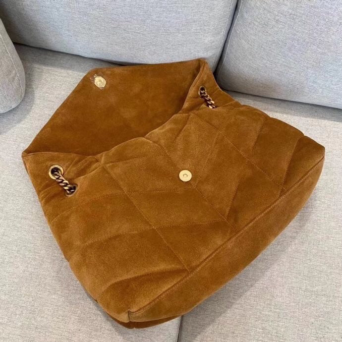Saint Laurent Medium Puffer Loulou Bag in Quilted Suede - Cinnamon Brown