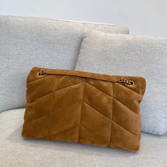 Saint Laurent Medium Puffer Loulou Bag in Quilted Suede - Cinnamon Brown