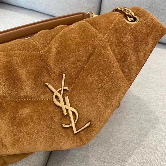 Saint Laurent Medium Puffer Loulou Bag in Quilted Suede - Cinnamon Brown