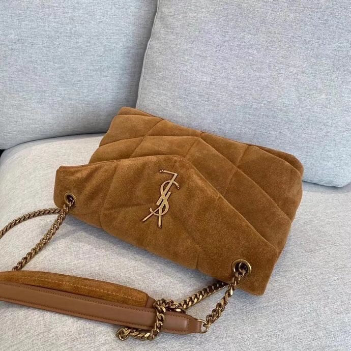 Saint Laurent Loulou Puffer Small Tan Suede Shoulder Bag