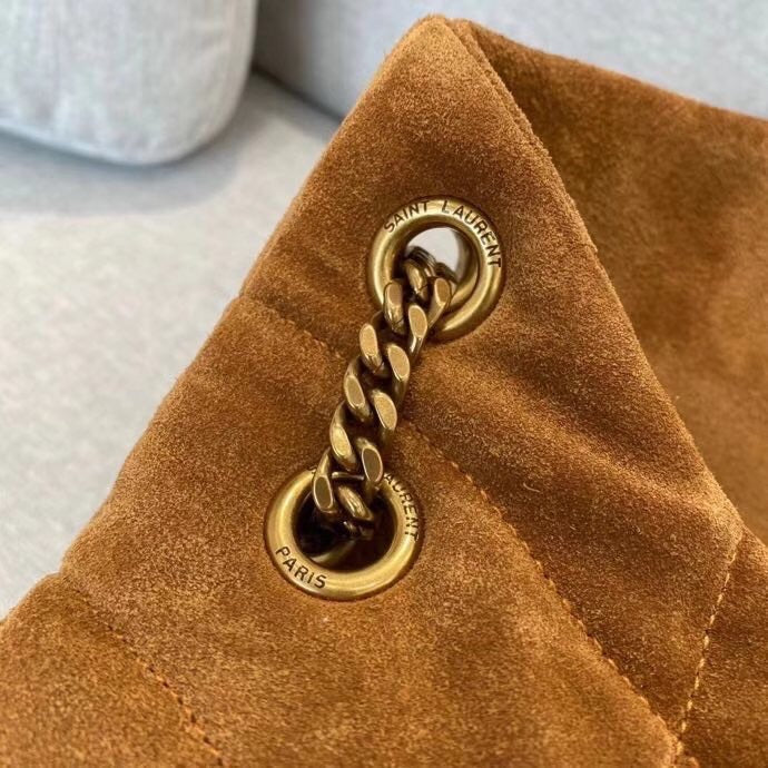 Saint Laurent Loulou Puffer Small Tan Suede Shoulder Bag