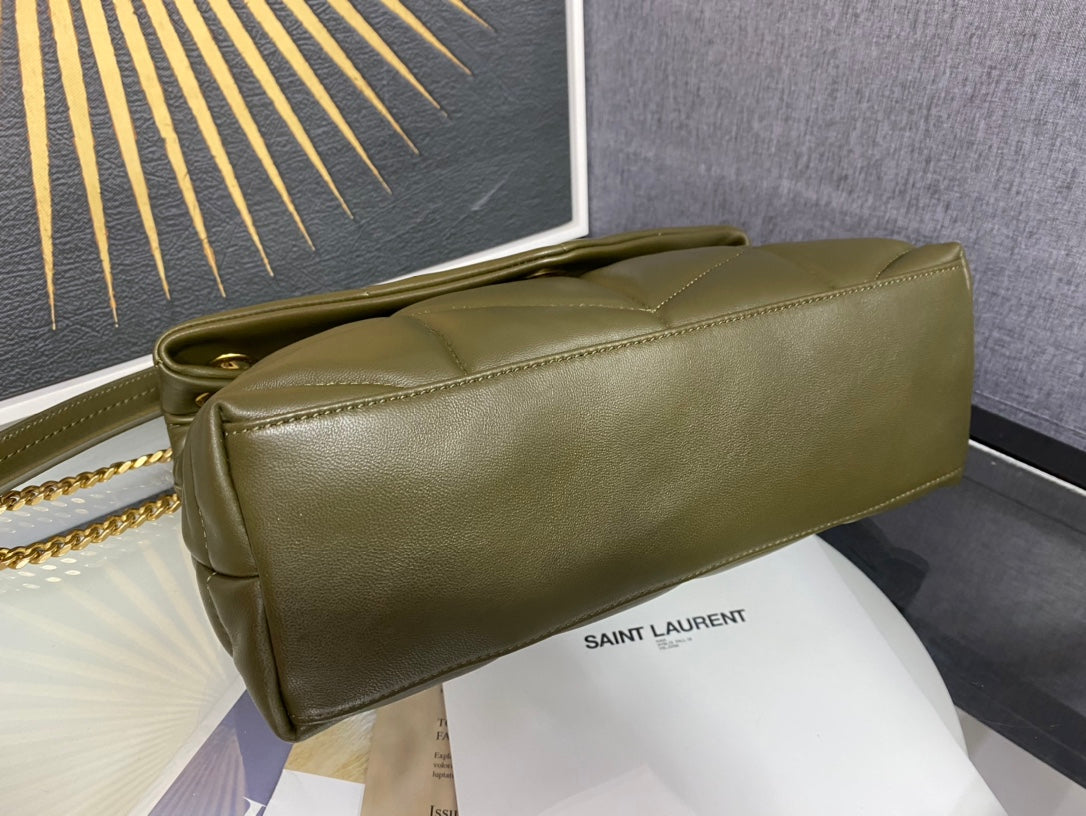 Saint Laurent Puffer Small Bag in Quilted Lambskin Leather - Olive Green