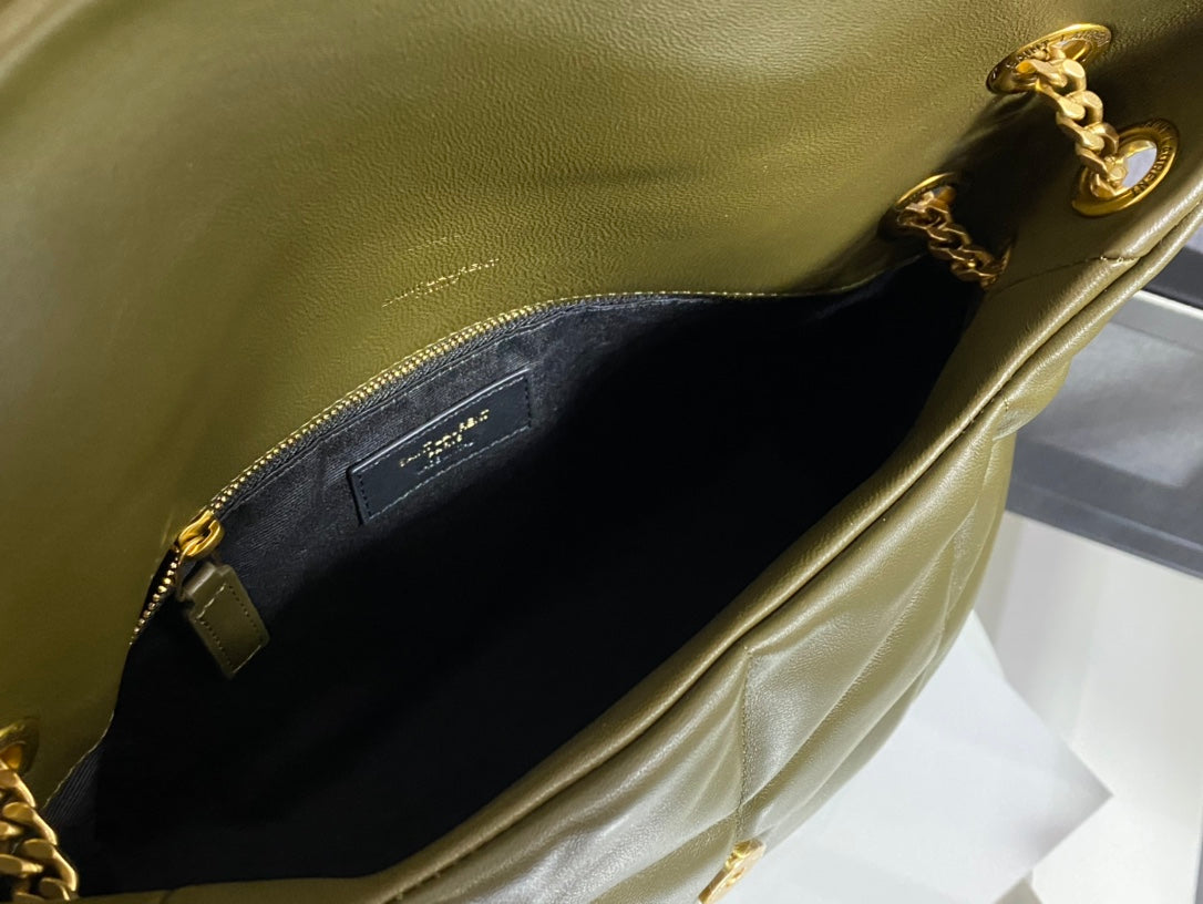 Saint Laurent Puffer Small Bag in Quilted Lambskin Leather - Olive Green