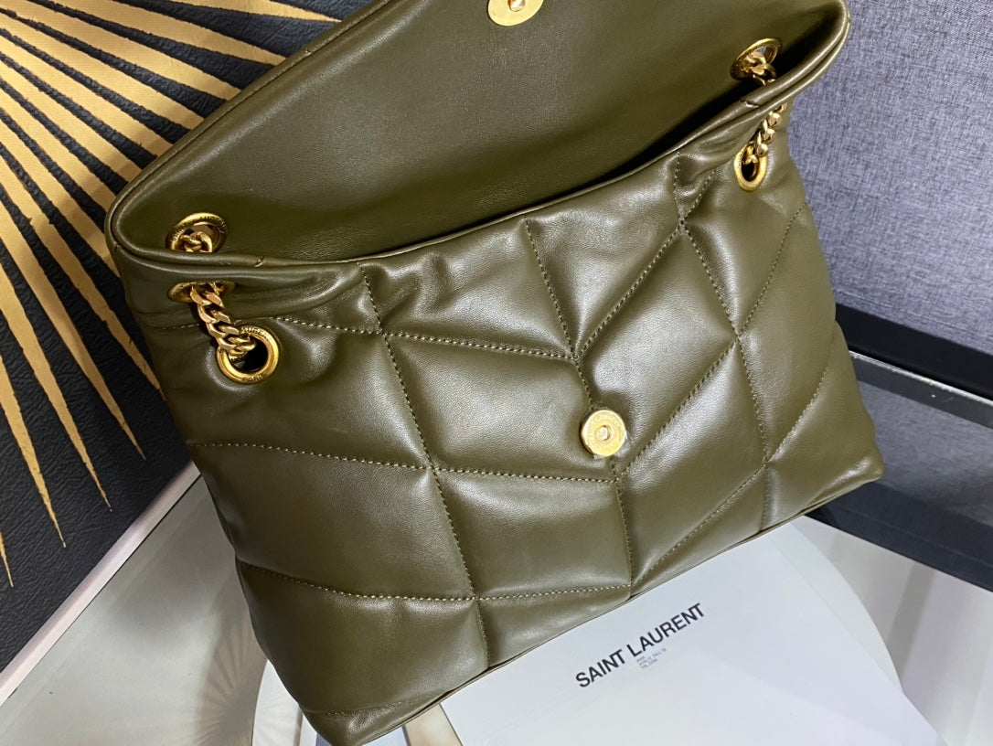 Saint Laurent Puffer Small Bag in Quilted Lambskin Leather - Olive Green