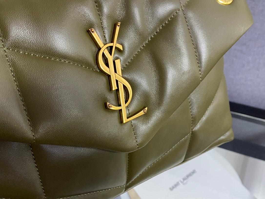 Saint Laurent Puffer Small Bag in Quilted Lambskin Leather - Olive Green