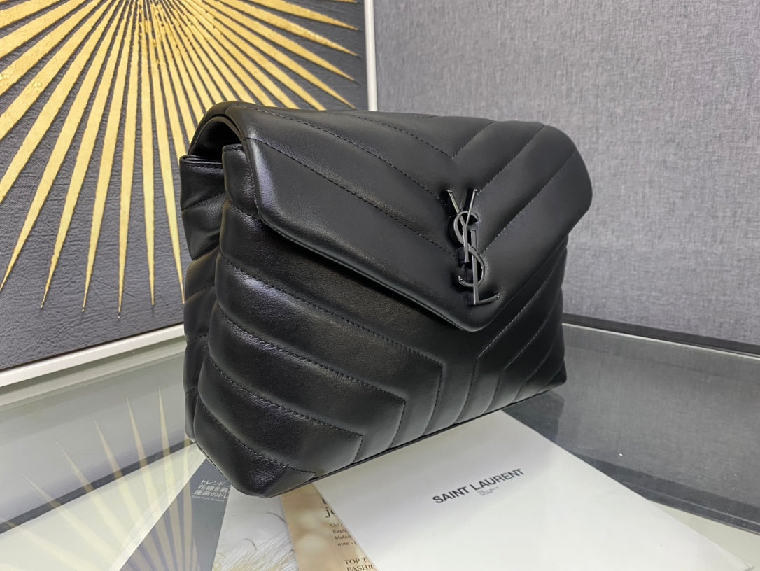 Saint Laurent Loulou Small Shoulder Bag in Quilted Leather - Black on Black