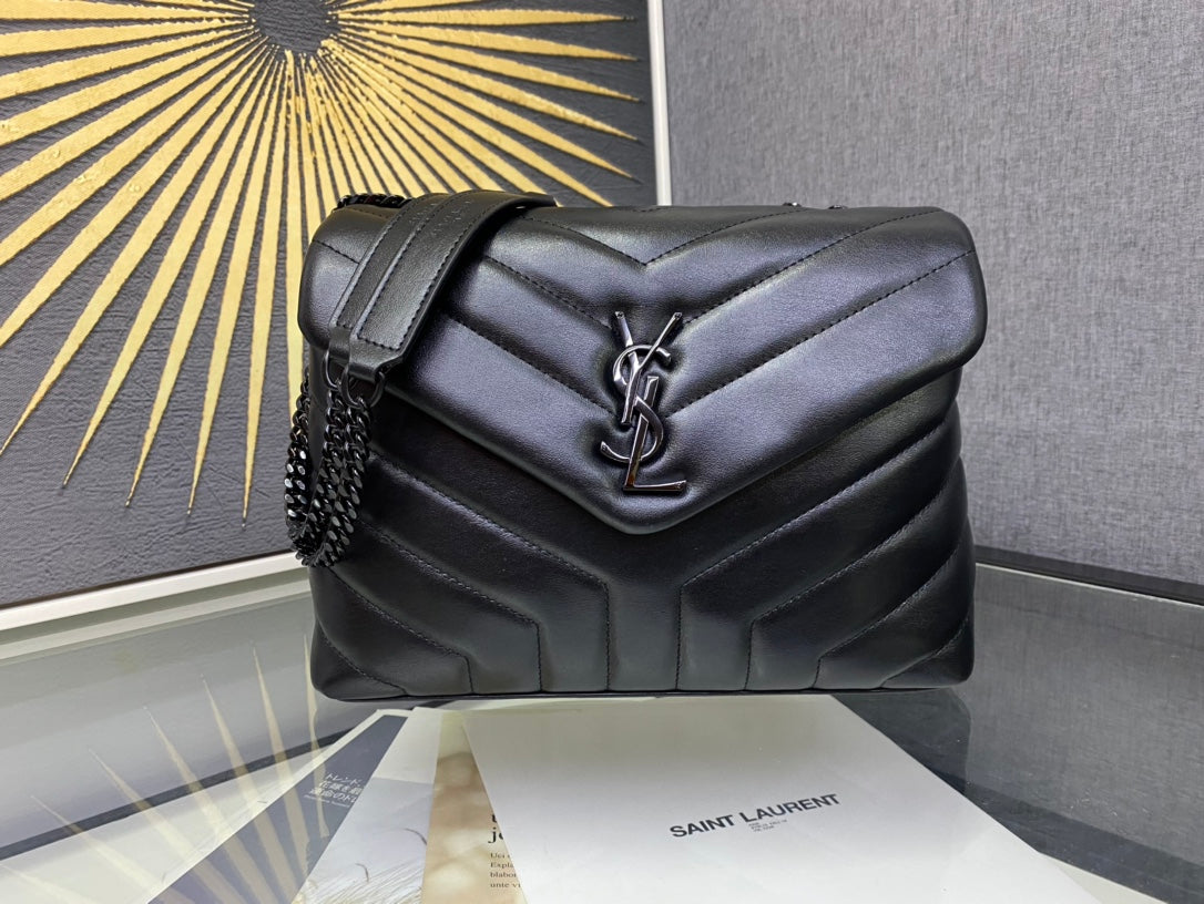 Saint Laurent Loulou Small Shoulder Bag in Quilted Leather - Black on Black