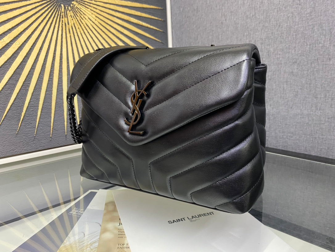 Saint Laurent Loulou Small Shoulder Bag in Quilted Leather - Black on Black
