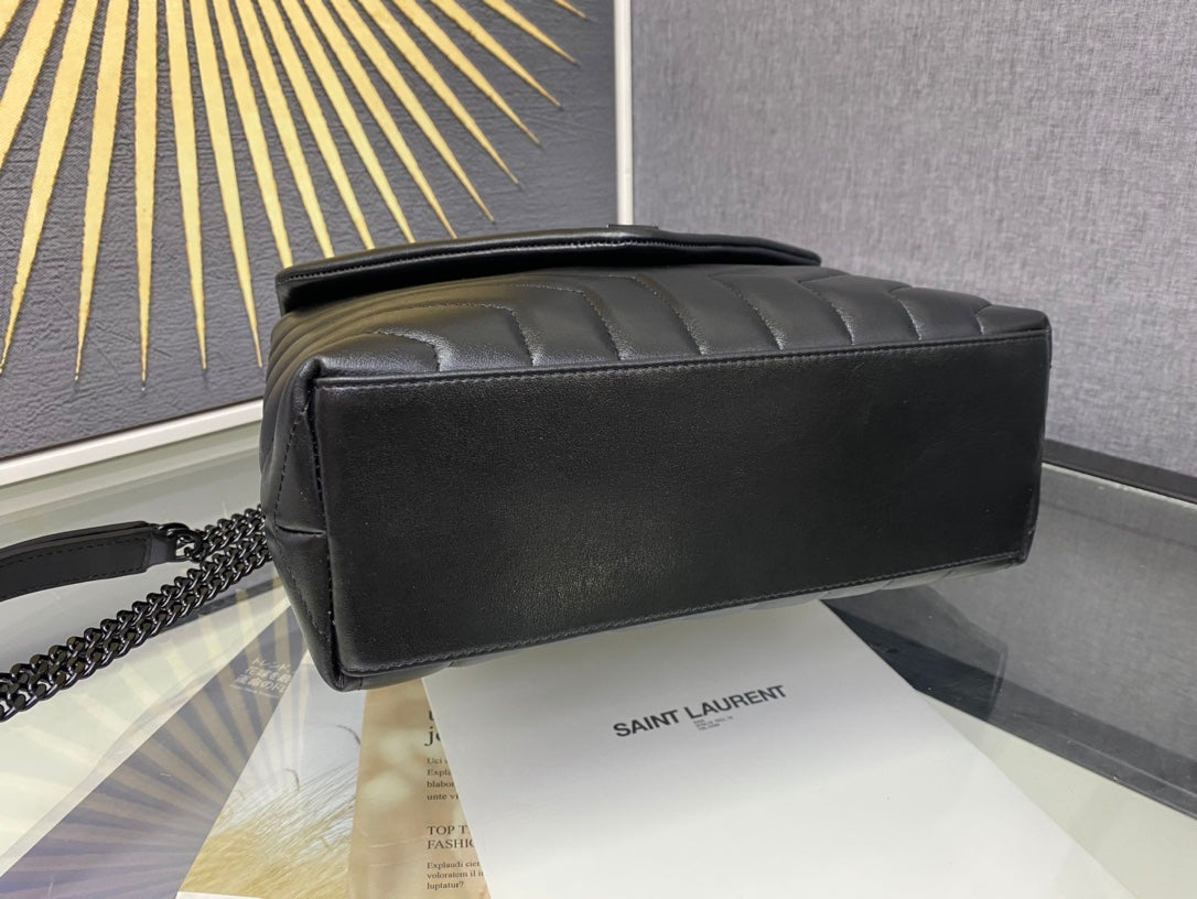 Saint Laurent Loulou Small Shoulder Bag in Quilted Leather - Black on Black