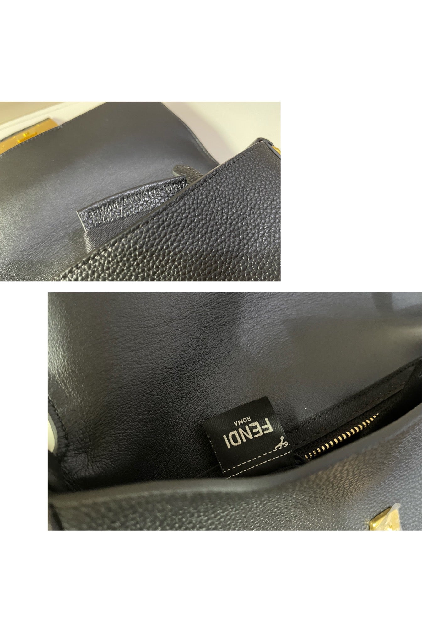 Fendi Black Leather Baguette Shoulder Bag with Gold Hardware