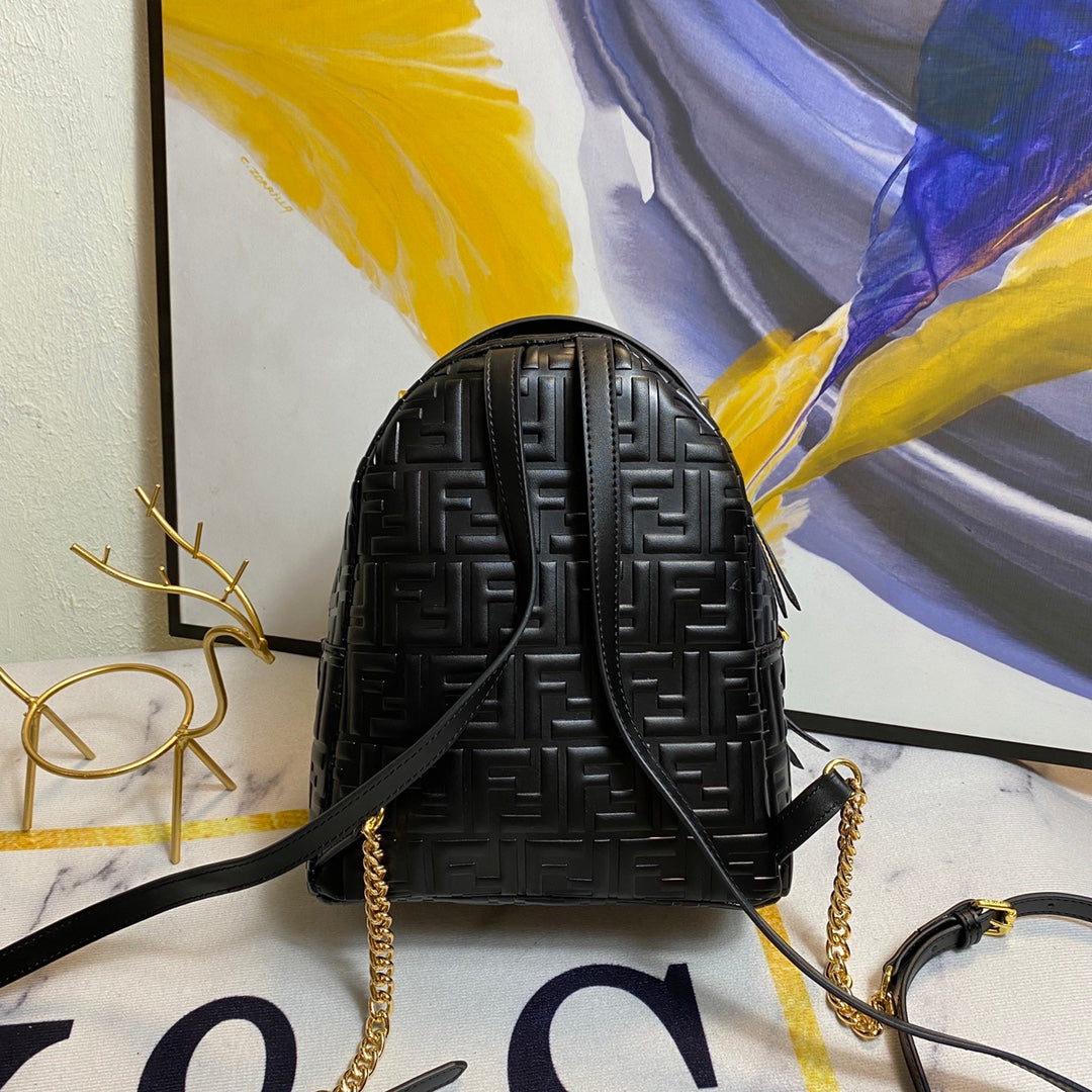 Fendi Mini Backpack in Black Embossed FF Leather with Gold Hardware