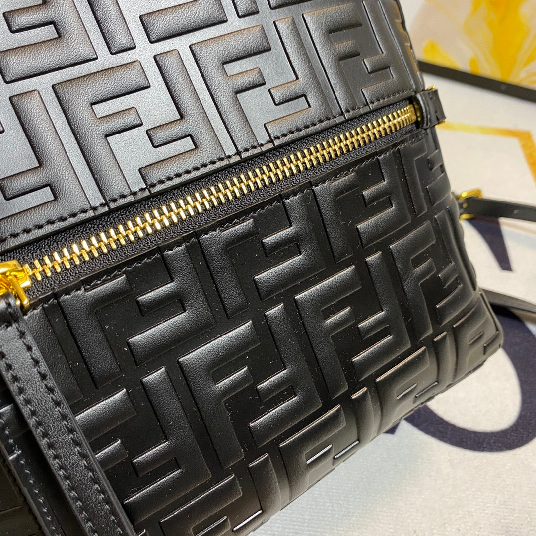 Fendi Mini Backpack in Black Embossed FF Leather with Gold Hardware