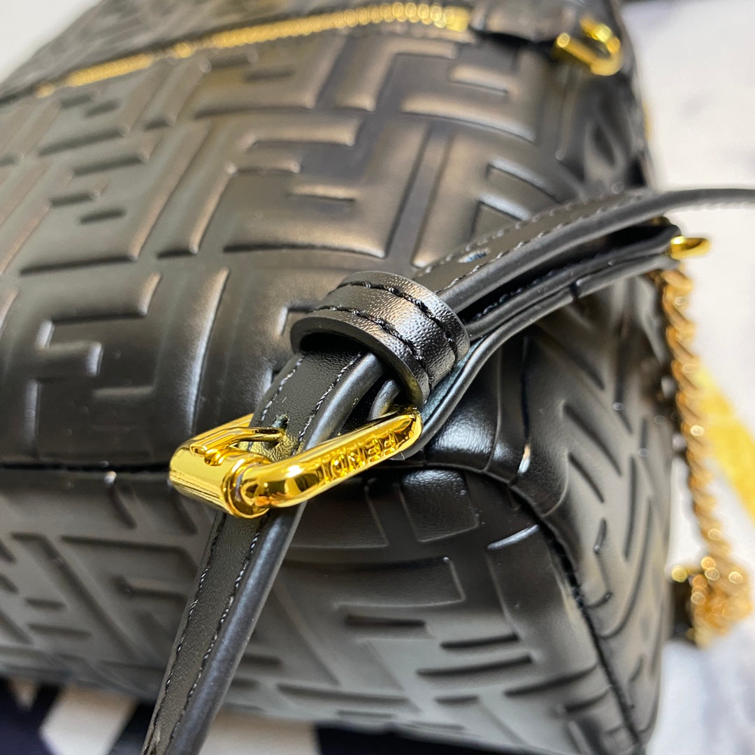Fendi Mini Backpack in Black Embossed FF Leather with Gold Hardware
