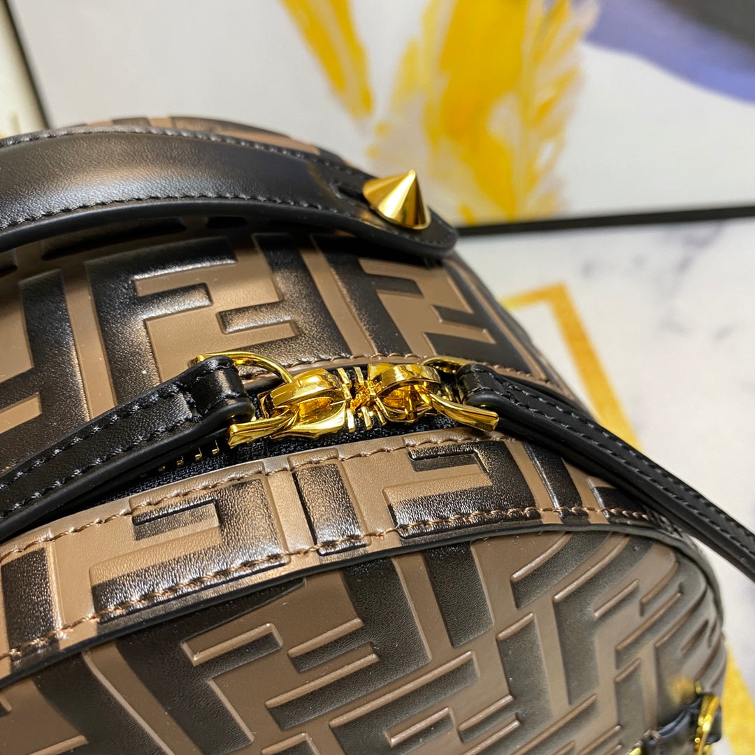 Fendi FF Monogram Mini Backpack - Brown/Black Designer Bag