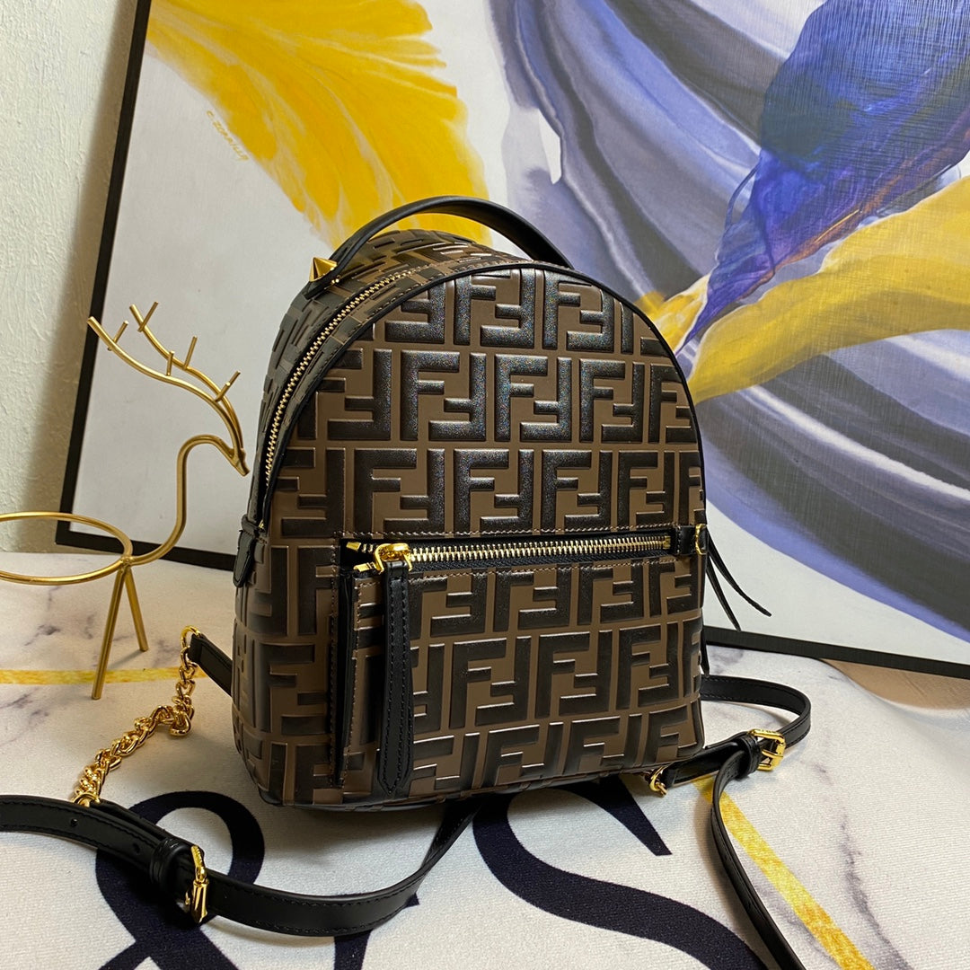 Fendi FF Monogram Mini Backpack - Brown/Black Designer Bag