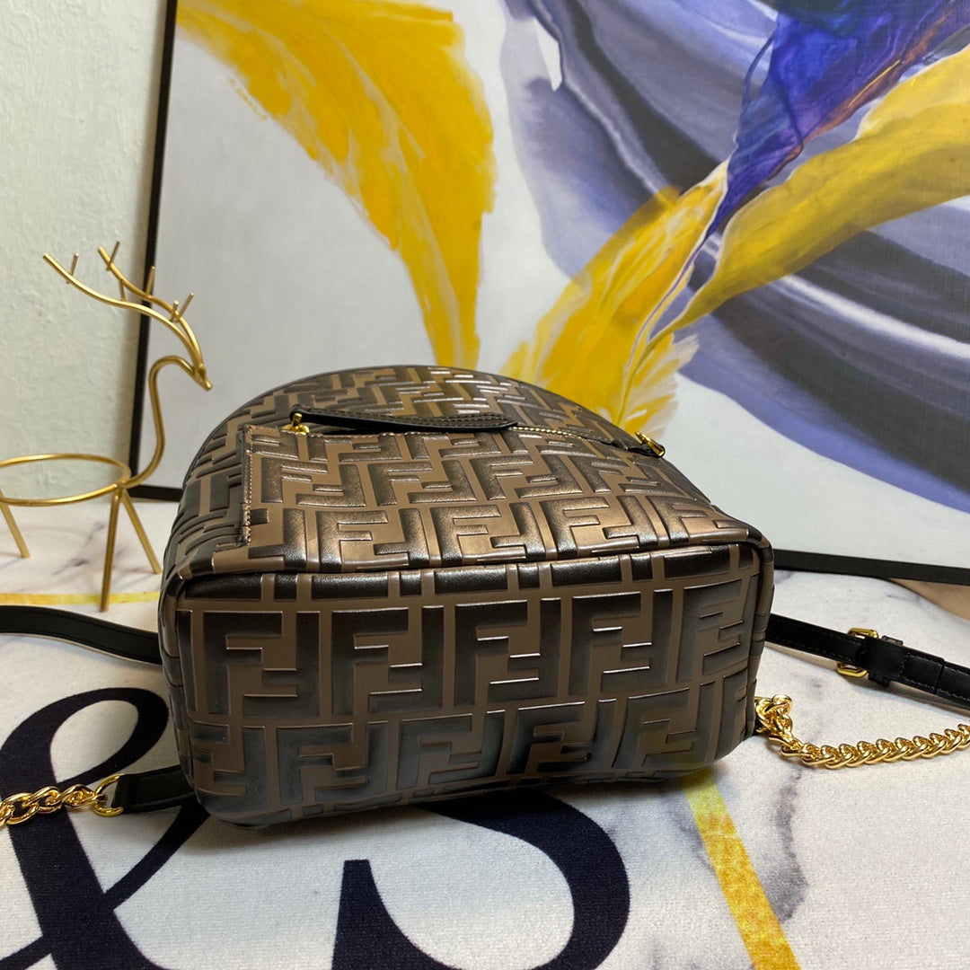 Fendi FF Monogram Mini Backpack - Brown/Black Designer Bag