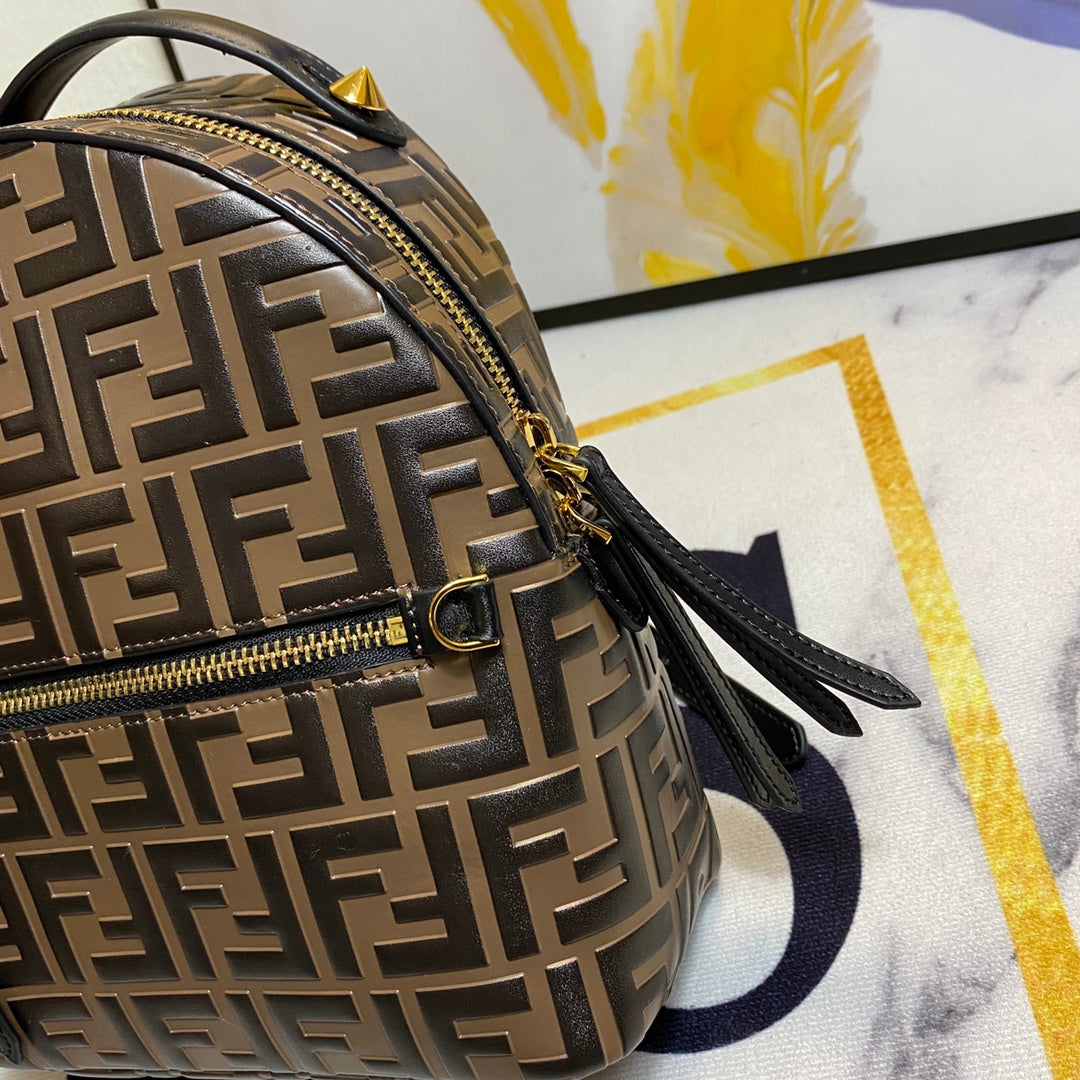 Fendi FF Monogram Mini Backpack - Brown/Black Designer Bag