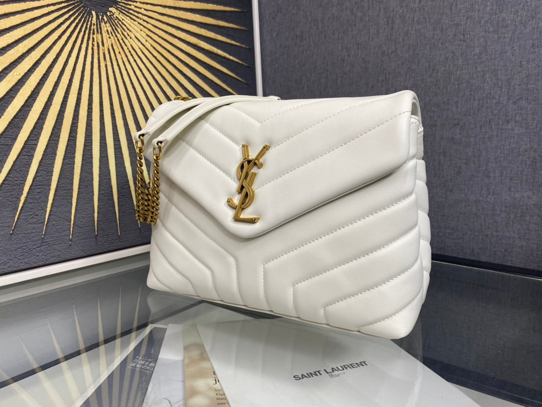 Saint Laurent LouLou Small Quilted Leather Shoulder Bag - White