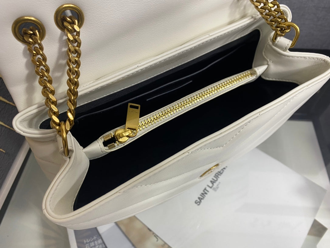 Saint Laurent LouLou Small Quilted Leather Shoulder Bag - White