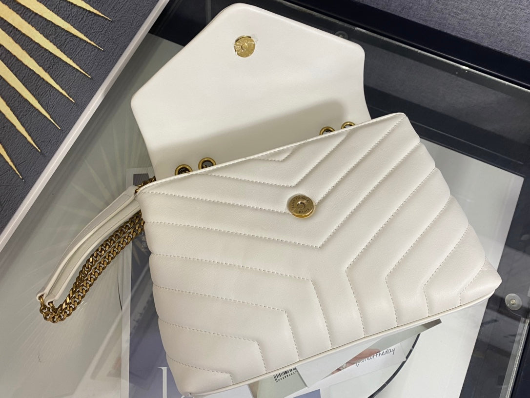Saint Laurent LouLou Small Quilted Leather Shoulder Bag - White