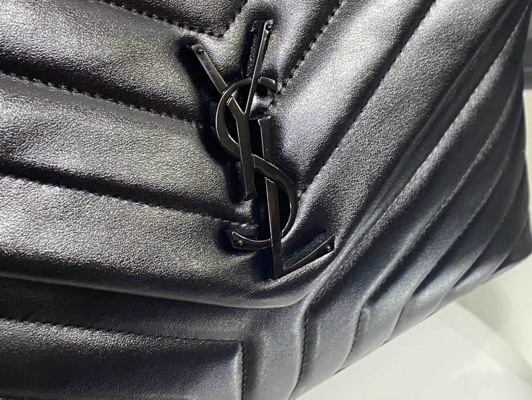 Saint Laurent Loulou Small Shoulder Bag in Black Matelassé Leather