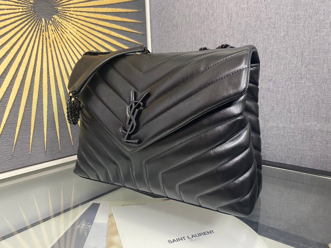 Saint Laurent Loulou Small Shoulder Bag in Black Matelassé Leather