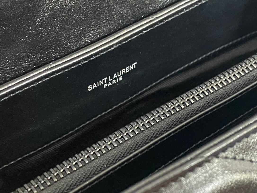 Saint Laurent Loulou Small Shoulder Bag in Black Matelassé Leather