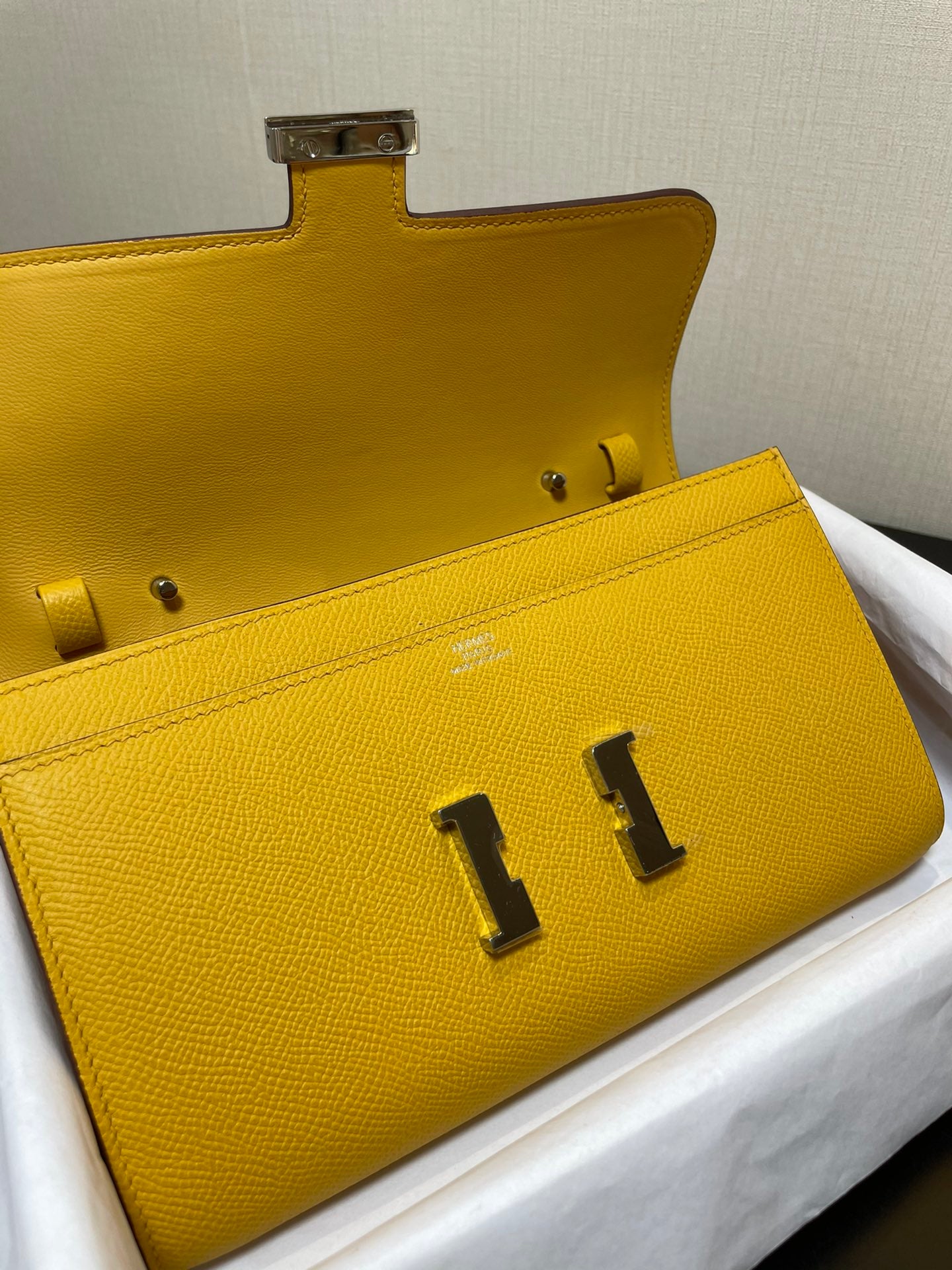 Luxury Designer Style Yellow Leather Clutch Bag with Gold H-Clasp