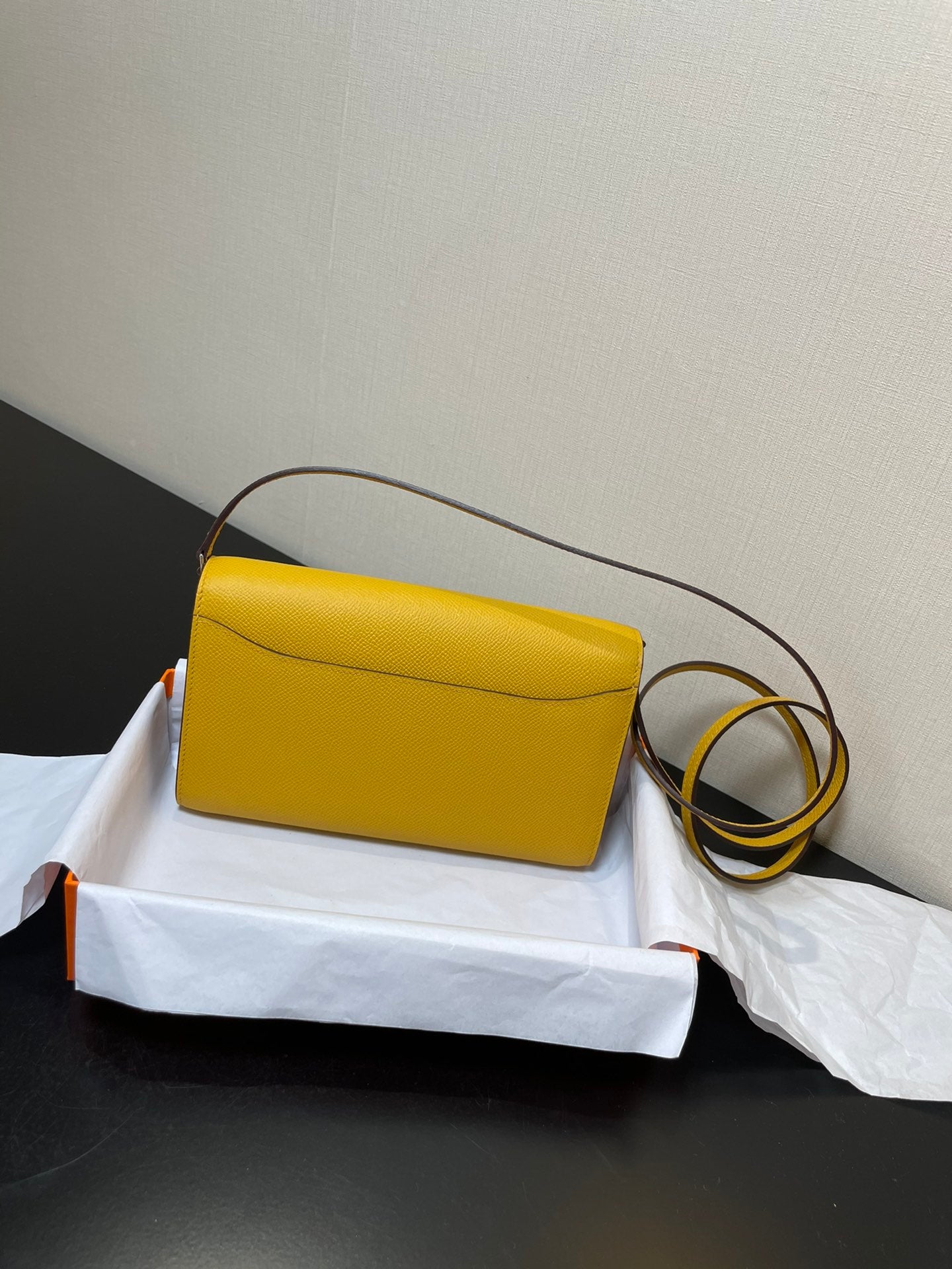 Luxury Designer Style Yellow Leather Clutch Bag with Gold H-Clasp