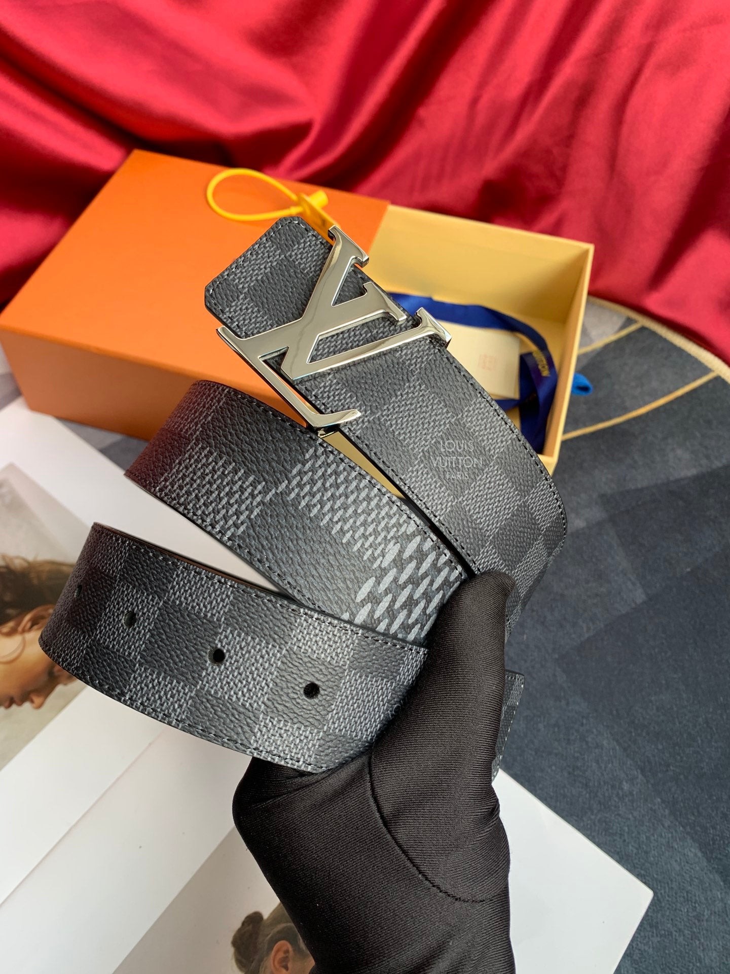 Louis Vuitton Men's LV Initiales 40mm Belt, Damier Graphite Canvas with Silver Buckle
