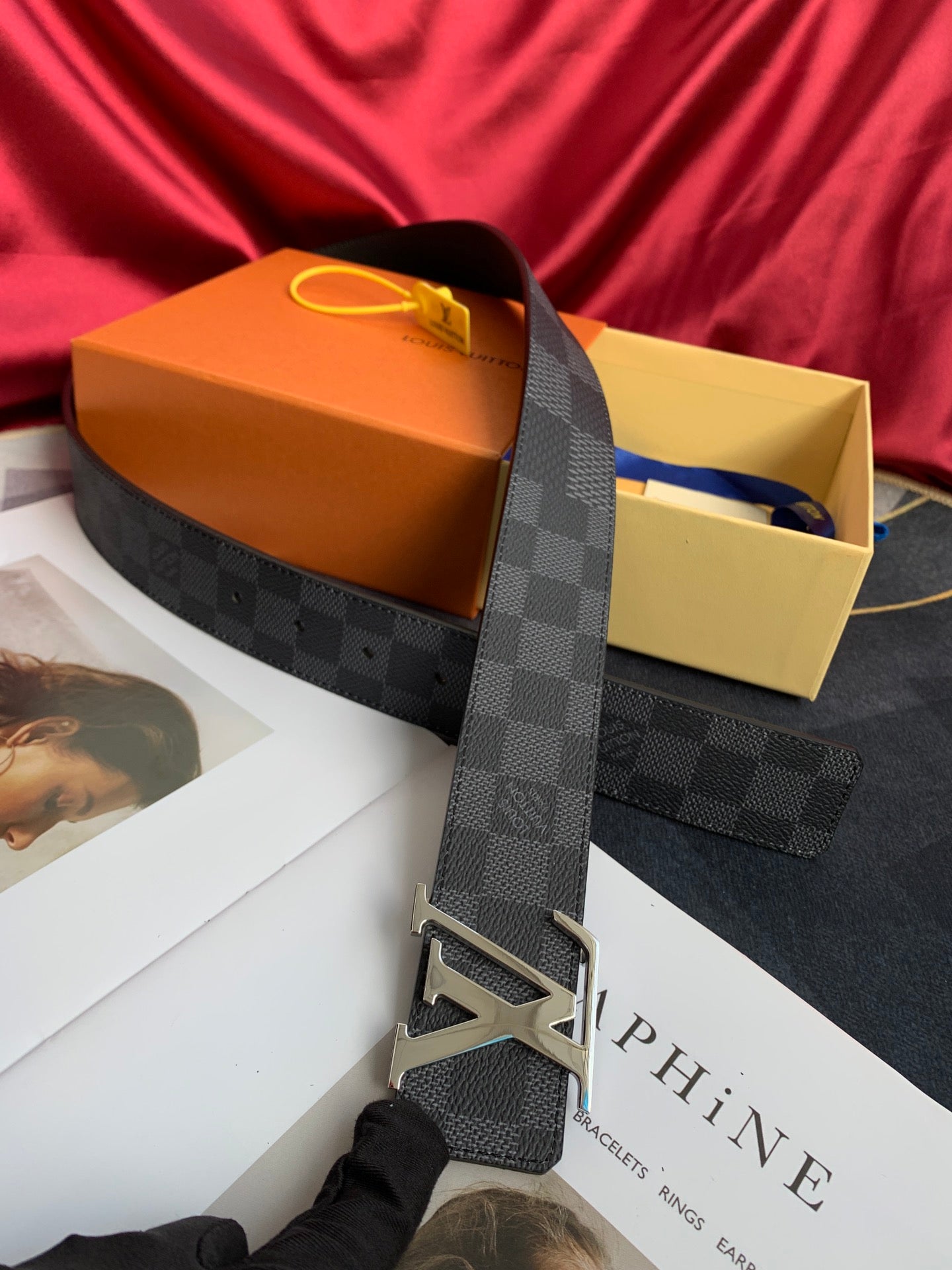Louis Vuitton Men's LV Initiales 40mm Belt, Damier Graphite Canvas with Silver Buckle