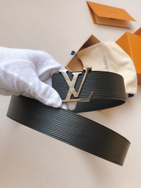 Louis Vuitton LV Initial 40mm Belt, Black Epi Leather with Silver-Tone Buckle, Men's Luxury Leather Accessory