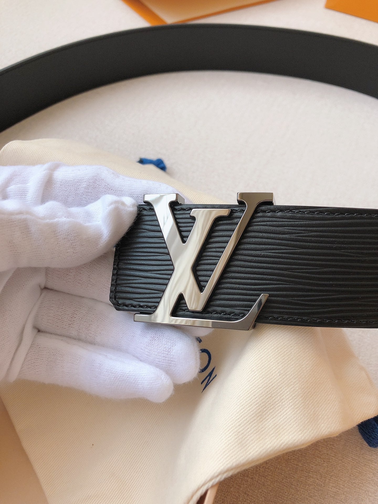 Louis Vuitton LV Initial 40mm Belt, Black Epi Leather with Silver-Tone Buckle, Men's Luxury Leather Accessory