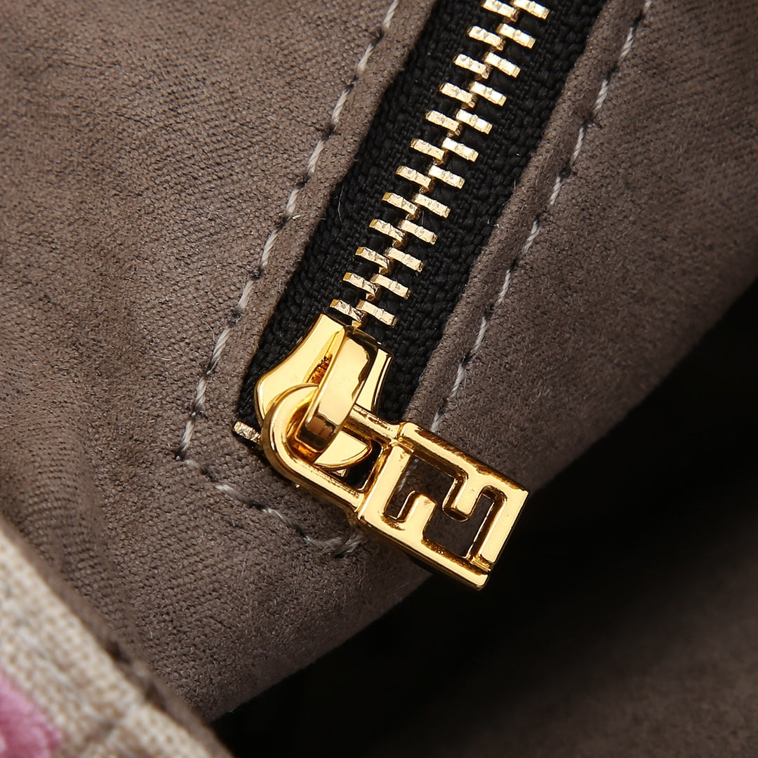 Fendi Mini Mon Tresor Multi-Color FF Logo Canvas Bucket Bag with Tan Leather Trim