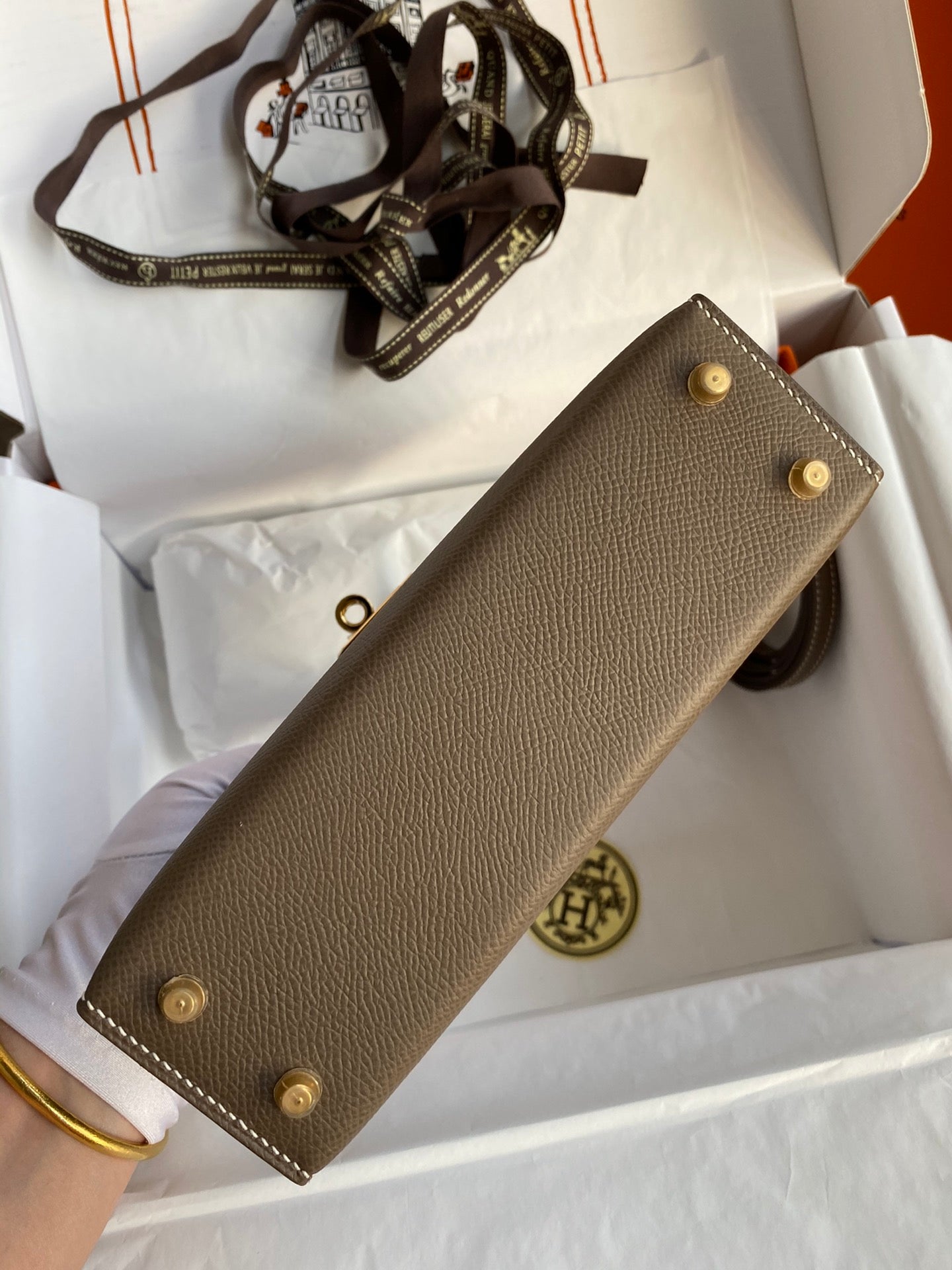 Hermès Mini Kelly II 20 Sellier Epsom Etoupe Gold Hardware Handbag