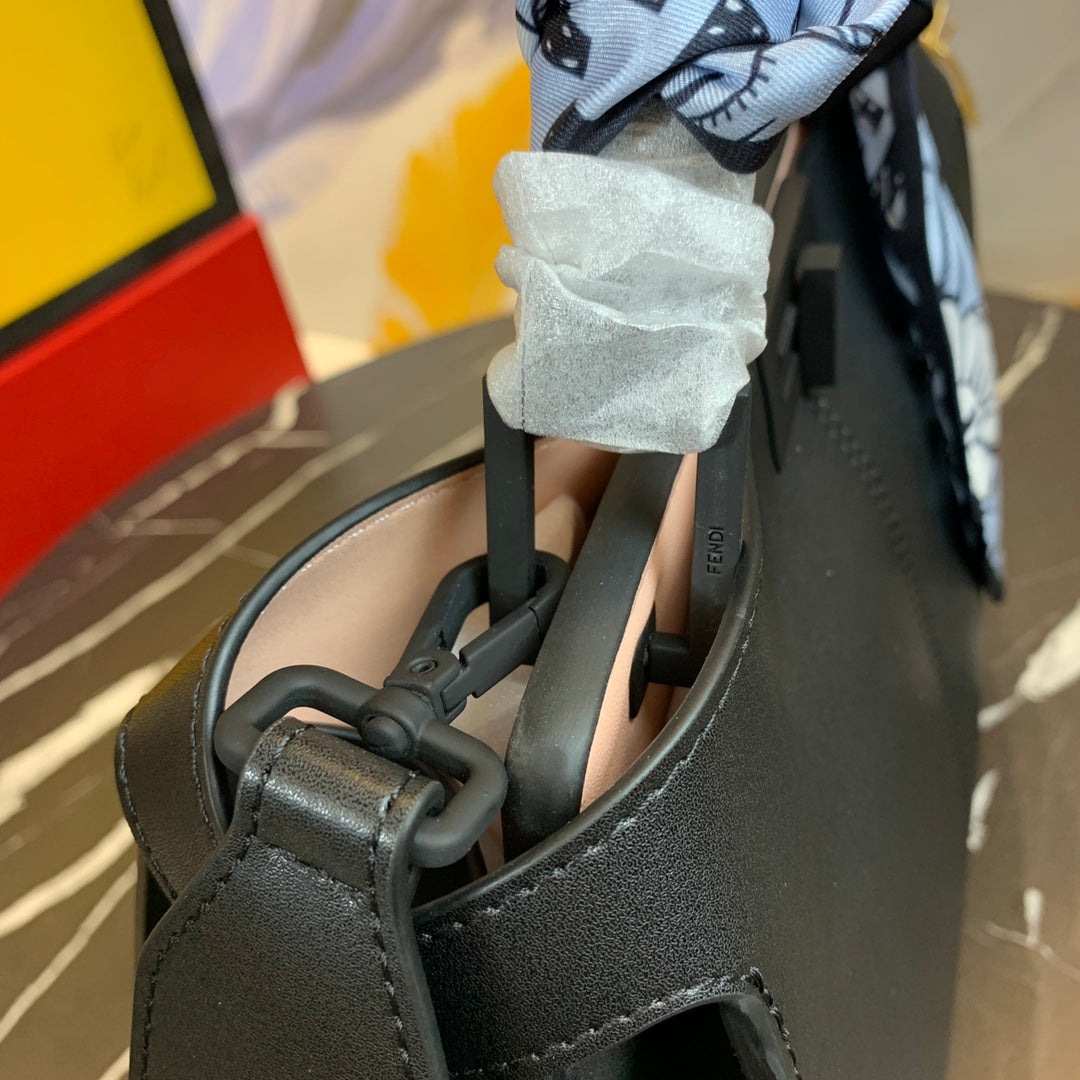 Fendi Peekaboo ISeeU Medium Black Leather Handbag with Silk Scarf