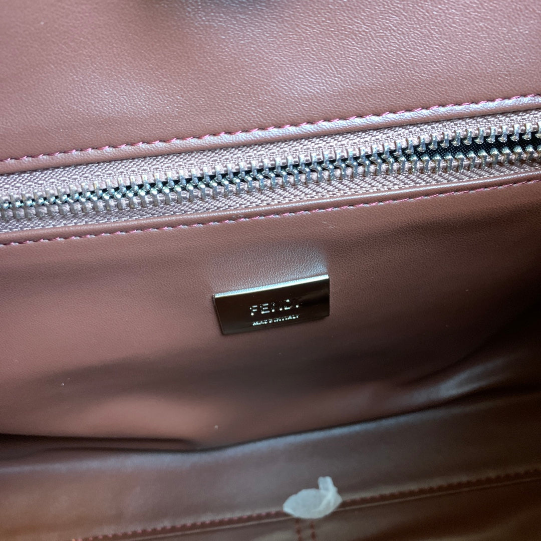 Fendi Peekaboo ISeeU Medium Brown Leather Handbag with Scarf-Wrapped Handle